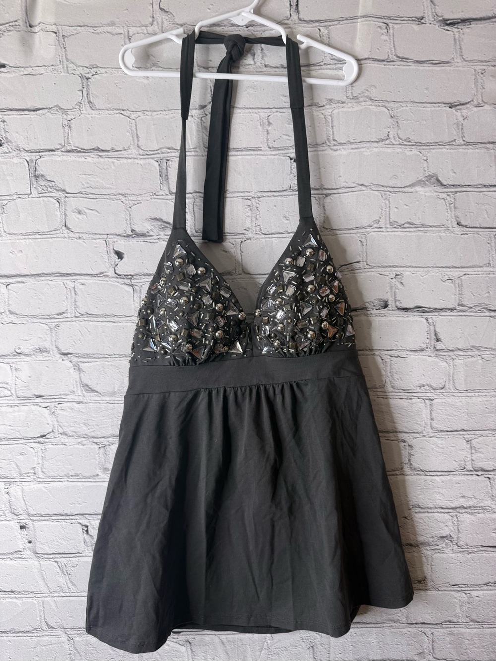 Nwt dark gray Embellished Halter bra Top small